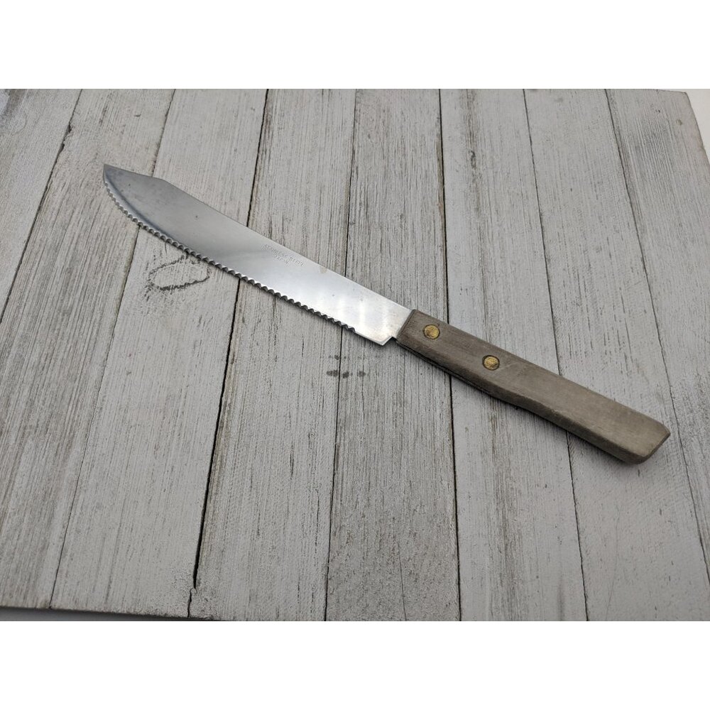 Wood Handle Knife Small Chef Blade 7" Total 11 3/4" Serrated Japan